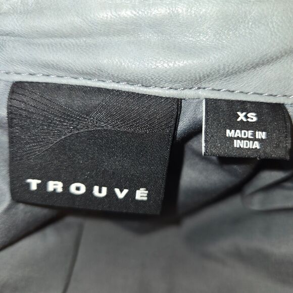 Trouve Womens XS Leather Coat Jacket Grey Studded Moto Asymmetrical Zipper Biker - Picture 2 of 13